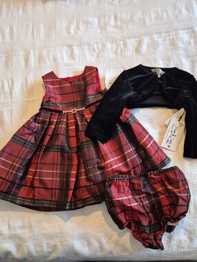Pippa & Julie girls dress 18 month 3 piece holiday party dress plaid NWT